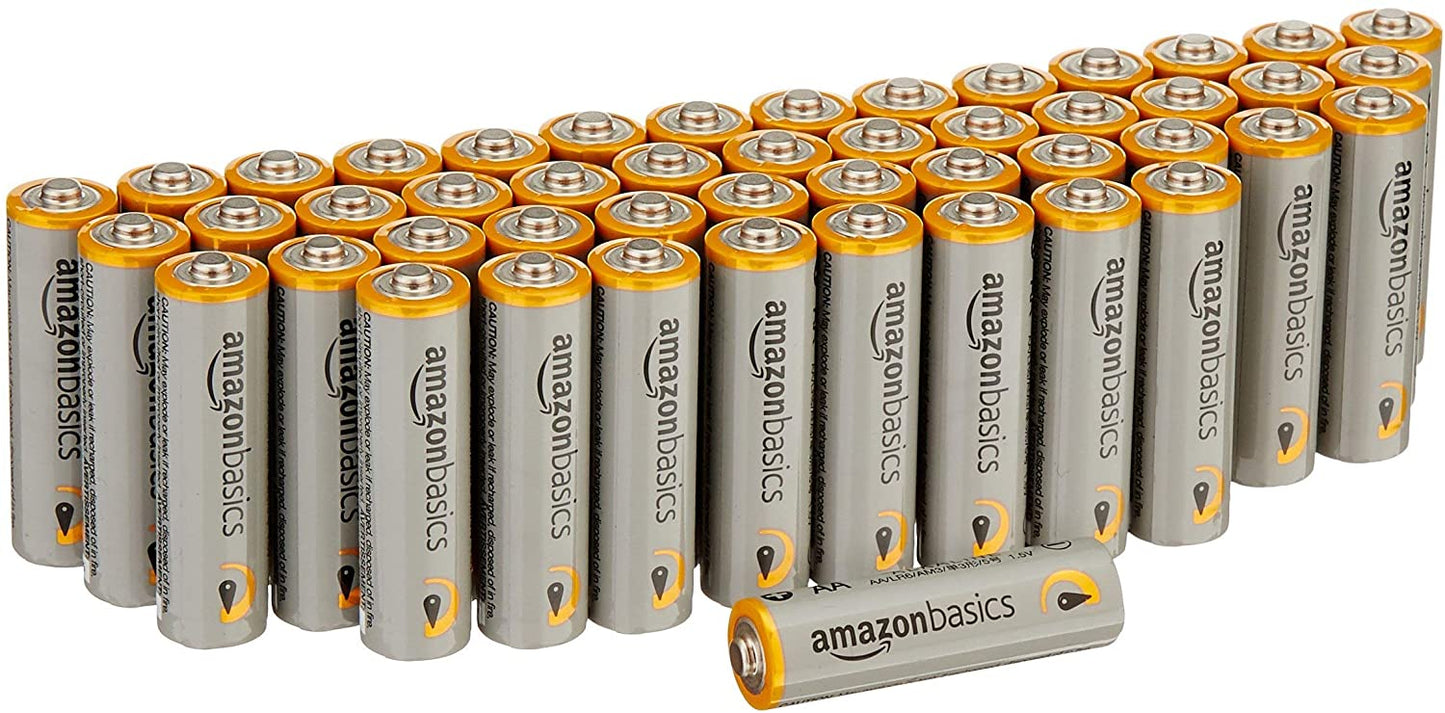 AmazonBasics 48 Pack AA High-Performance Alkaline Batteries, 10-Year Shelf Life, Easy to Open Value Pack
