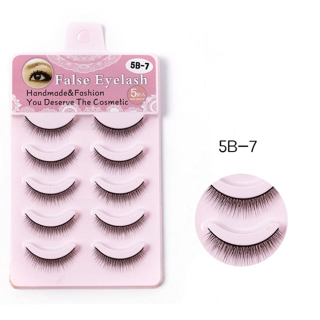 Women 5 Pairs Soft Cross Eye Natural Lashes