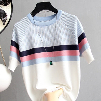 Women Striped Knitted Cotton T-shirt