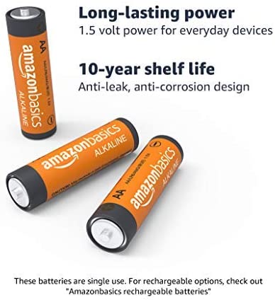 AmazonBasics 48 Pack AA High-Performance Alkaline Batteries, 10-Year Shelf Life, Easy to Open Value Pack