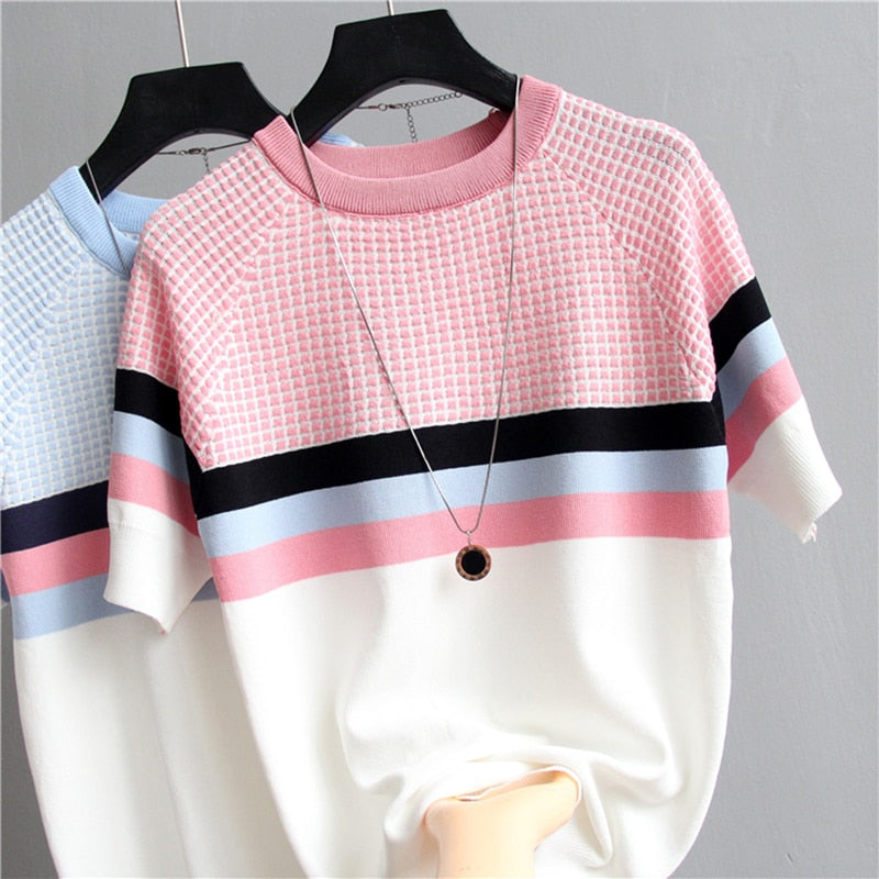 Women Striped Knitted Cotton T-shirt