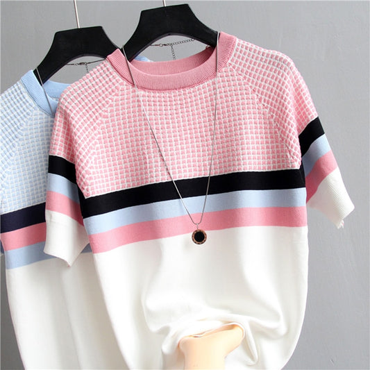 Women Striped Knitted Cotton T-shirt