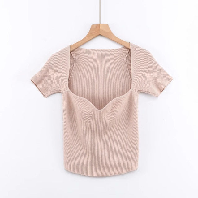 Women Knitted Top Purple Short T Shirt