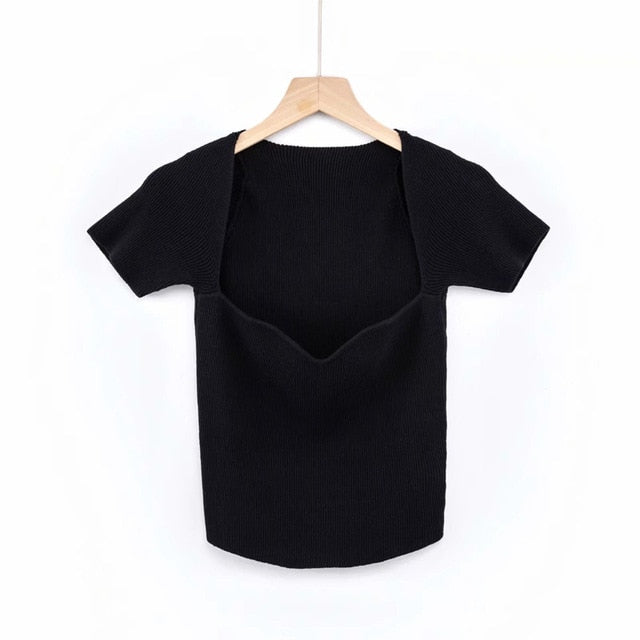 Women Knitted Top Purple Short T Shirt