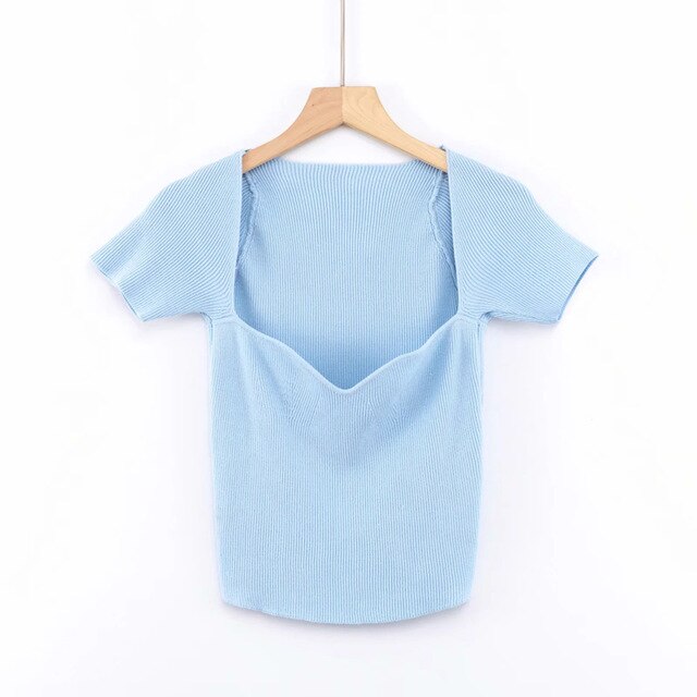 Women Knitted Top Purple Short T Shirt