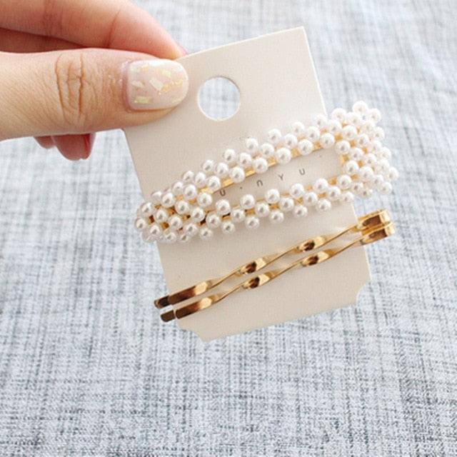 3Pcs/Set Pearl Metal Hair Clip Hairband