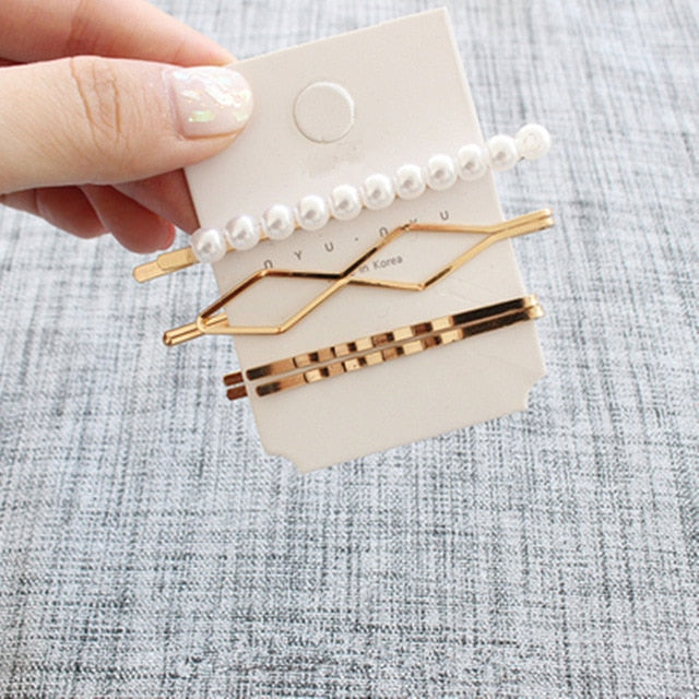 3Pcs/Set Pearl Metal Hair Clip Hairband