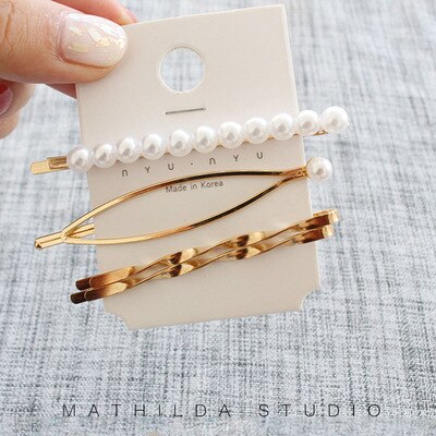 3Pcs/Set Pearl Metal Hair Clip Hairband