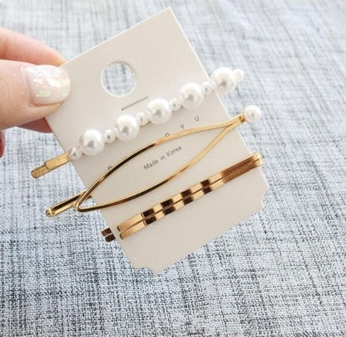 3Pcs/Set Pearl Metal Hair Clip Hairband