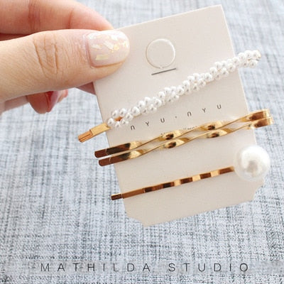 3Pcs/Set Pearl Metal Hair Clip Hairband
