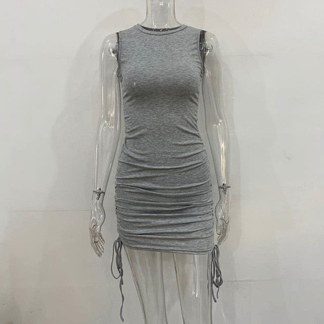 Women Sleeveless O Neck Mini Dress