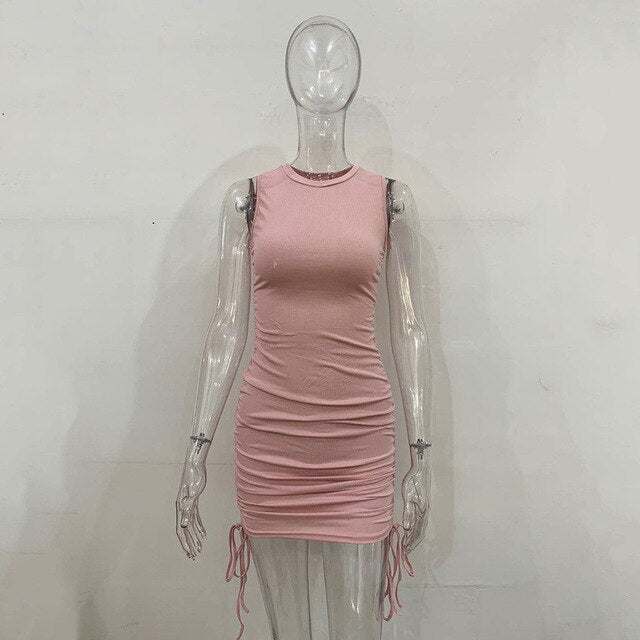 Women Sleeveless O Neck Mini Dress