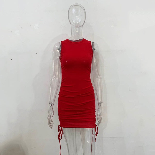 Women Sleeveless O Neck Mini Dress