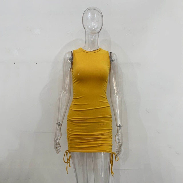 Women Sleeveless O Neck Mini Dress