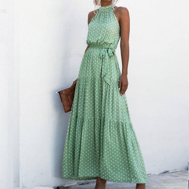 Women Summer Long Polka Dot Dress