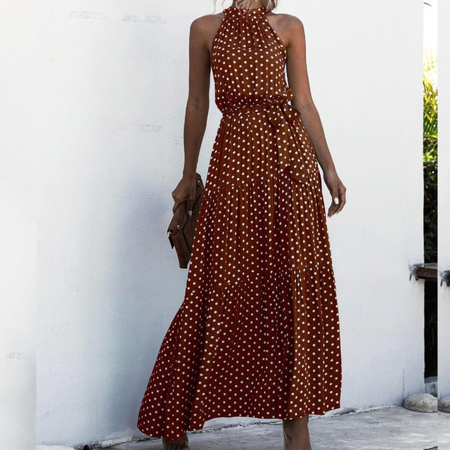 Women Summer Long Polka Dot Dress