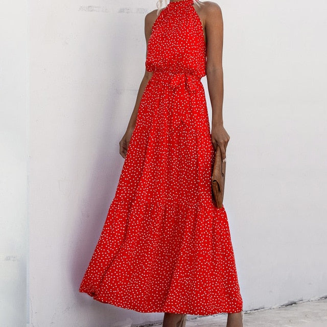Women Summer Long Polka Dot Dress