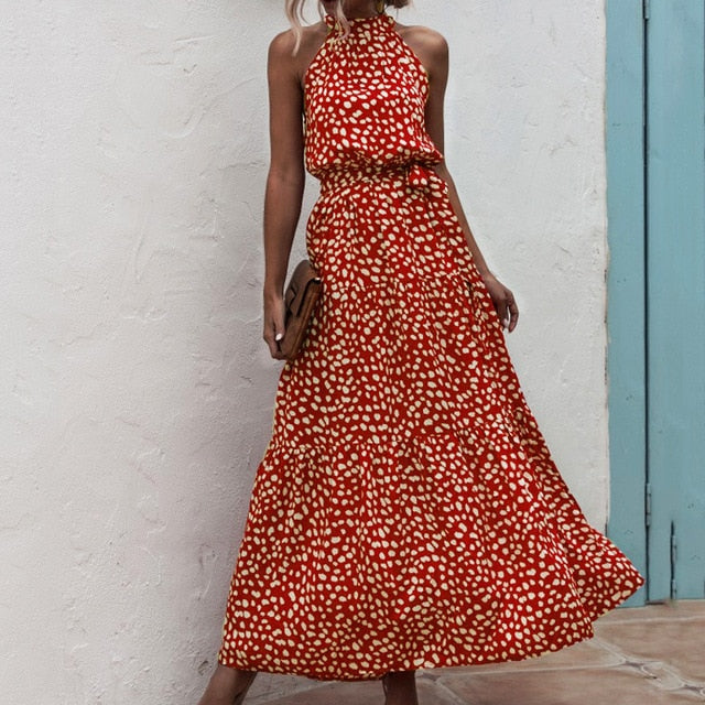 Women Summer Long Polka Dot Dress