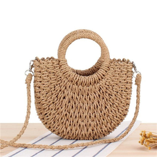 Handmade Half-Round Rattan Woven Straw Bag