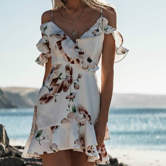 Women Casual Mini  Ruffle Beach Dresses