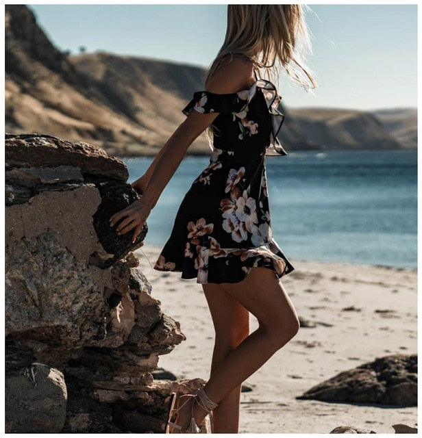 Women Casual Mini  Ruffle Beach Dresses