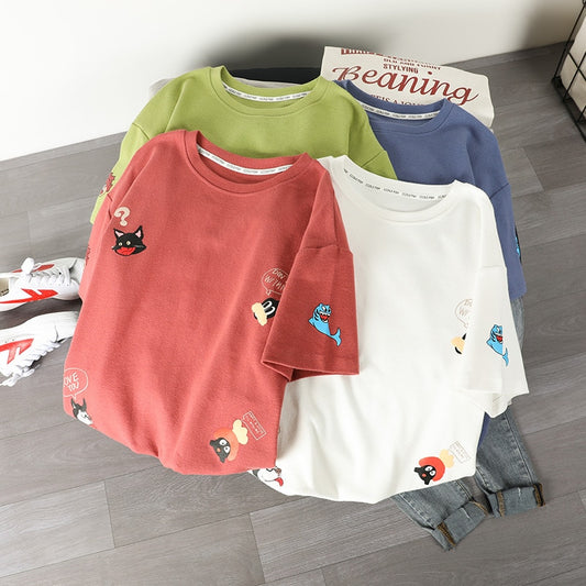 Fashion Cartton Print Casual Women T-Shirt