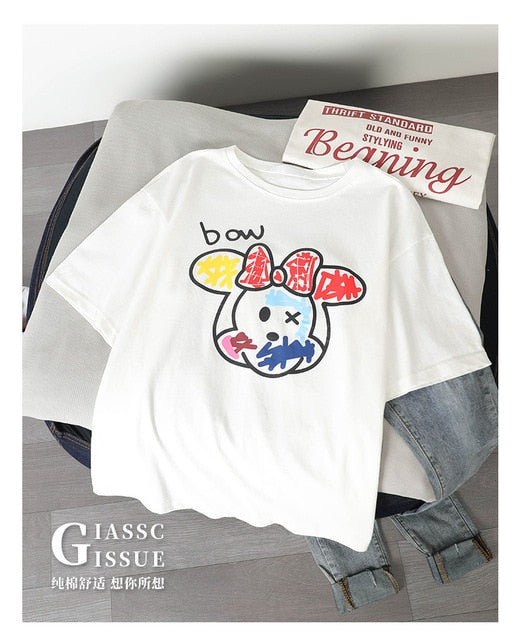 Fashion Cartton Print Casual Women T-Shirt