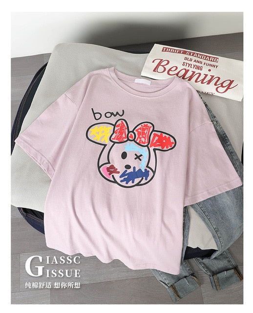 Fashion Cartton Print Casual Women T-Shirt