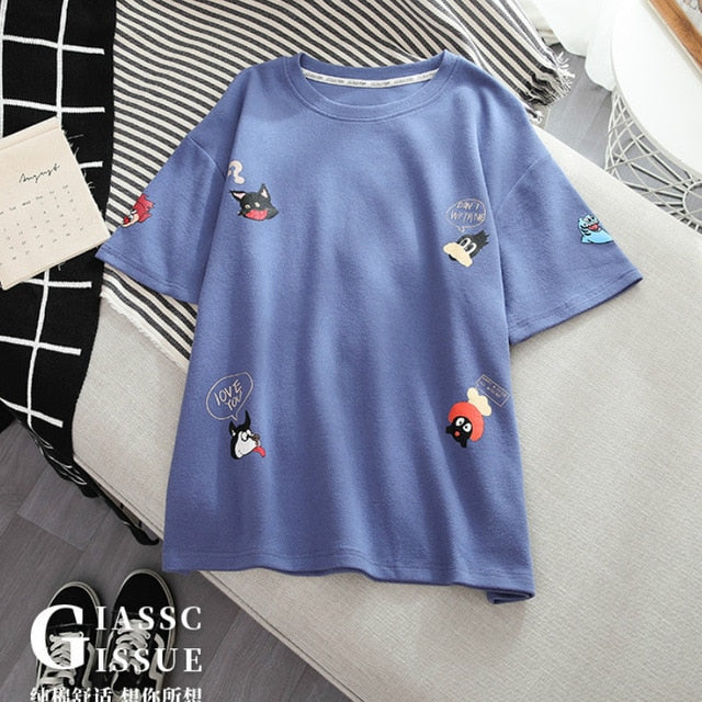 Fashion Cartton Print Casual Women T-Shirt
