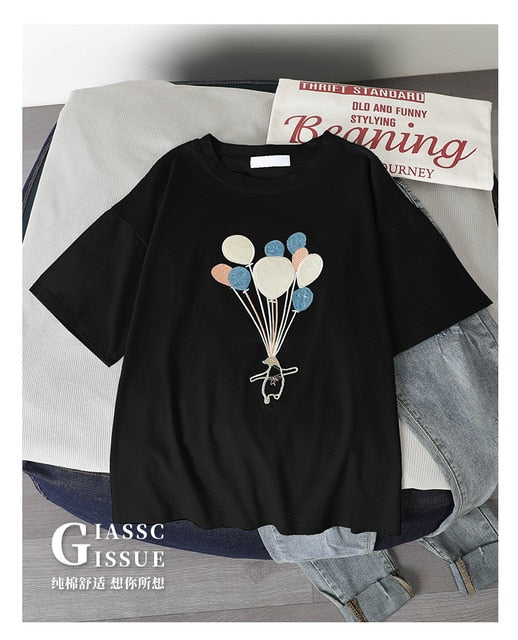 Fashion Cartton Print Casual Women T-Shirt