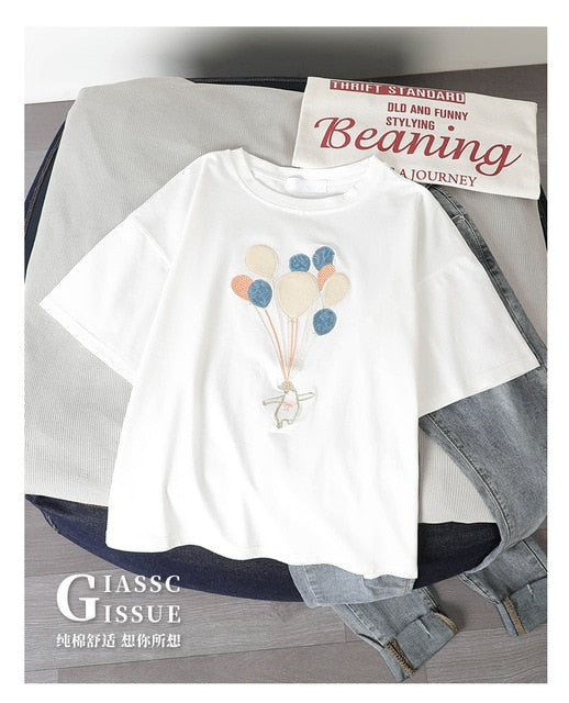 Fashion Cartton Print Casual Women T-Shirt