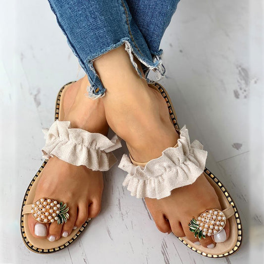 Women Pineapple Pearl Flat Slipper