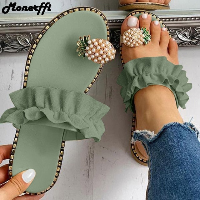 Women Pineapple Pearl Flat Slipper