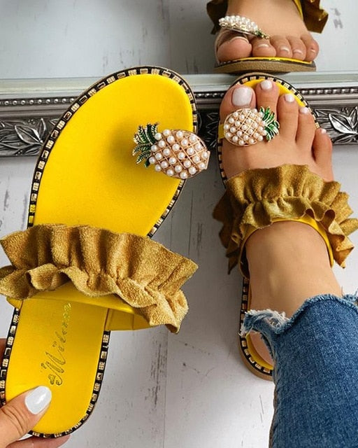 Women Pineapple Pearl Flat Slipper
